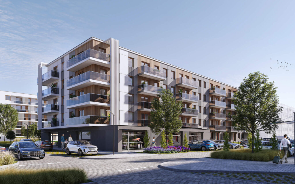 Fale Bałtyku w Kołobrzegu – budynek Henry Hudson z nowoczesną elewacją i przeszklonymi balkonami blisko morza